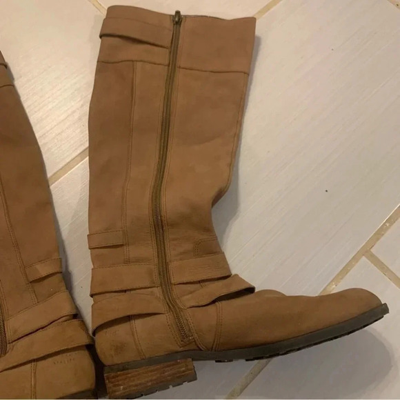 Rachel Roy Knee High Tan  Double Strap Leather Boots 8.5 - Picture 7 of 13